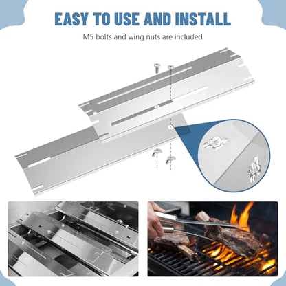 Universal Stainless Steel Adjustable Grill Heat Plates Heat Tents Heat Shields Grill Burner Cover,Compatible with Charbroil, Nexgrill, Brinkmann, Dyna Glo etc.,Extends from 11.75" up to 21" L, 4 Pack - size: 4-Pack