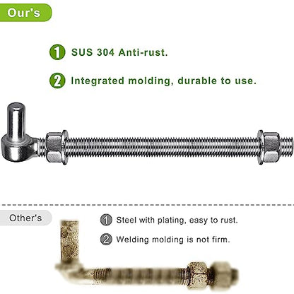 Insaga M16x 10'' J-Bolt Gate Hinge, 304 Stainless Steel J-Bolt Post Hinge for Farm Gate, 5/8" Male Pin J-Bolt Hinge for Chain Link Fence Gate, Gate Hinges for Metal Gates (2Pcs) - color: M16-10''-2PCS