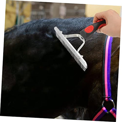 BESTonZON Ergonomic Rubber Handle Horse Hair Grooming Comb with Durable Rust Resistant Metal Teeth Comfortable Massage Brush for Horse Fur Cleaning and Shedding Removal
