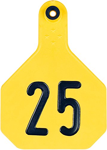 YTex 4 Star Large Cattle ID Ear Tags Yellow Numbered 151-175