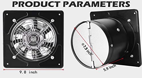 Nalle 8 inch Exhaust Fan 80W 500CFM Through-wall installation Ventilation Fan 110V Exhaust Smoke Fan Ventilation for Kitchen,Bathroom,laundry room,Toilets,Garage,Shopping Mall (Black - size: 8 Inch / 500 CFM