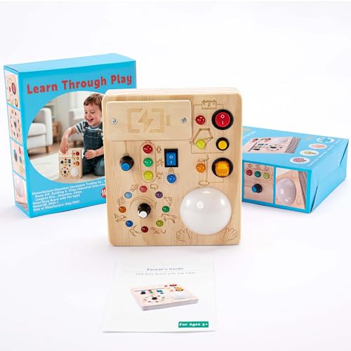 Montessori Busy Board, Slap-Activated LED Toy for 1-4 Toddlers | Sensory Switch Board, Fine Motor Skills Educational Learning Toy, Travel Friendly, Birthday & Holiday Gift for Boys Girls