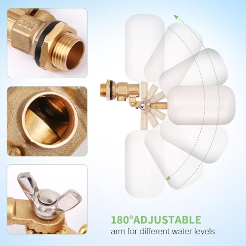 Float Valve 1/2 inch, Brass Water Float Valve with Adjustable Arm, Float Ball Valve Automatic Fill and Water Level Control for Water Trough,Fountains,Water Tank,Ponds,Pool,Aquariums - color: 1/2 in