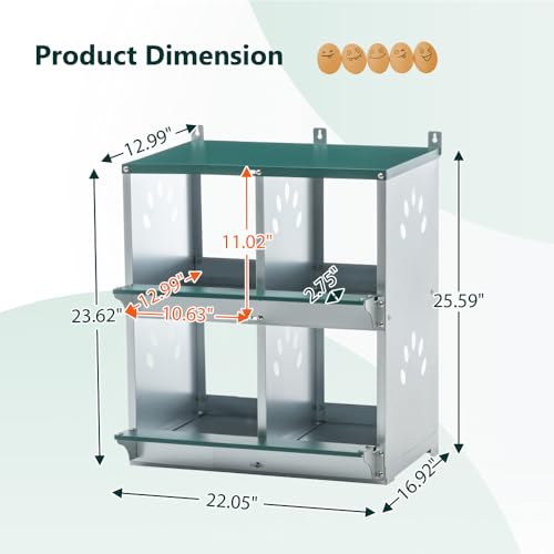 Galvanized Steel Chicken Nesting Box for Hens – Wall-Mounted Poultry Egg Laying Box with Ventilated Design and Roll-Out Bottom (4-Hole,Green) - color: 4-Hole,Green