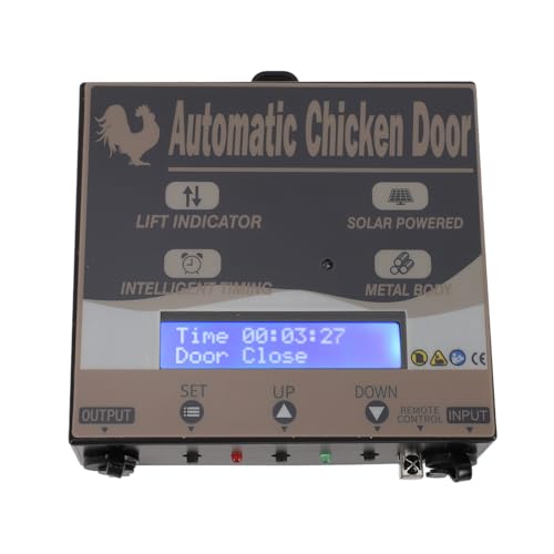 Ymiko Solar Powered Automatic Coop Door Opener with Timer & Light Sensor Remote Controlled Poultry House Door for Chickens Ducks Grey