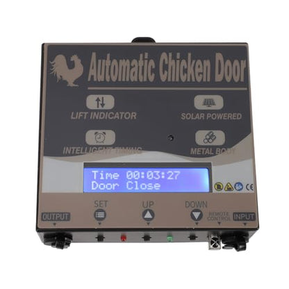 Ymiko Solar Powered Automatic Coop Door Opener with Timer & Light Sensor Remote Controlled Poultry House Door for Chickens Ducks Grey