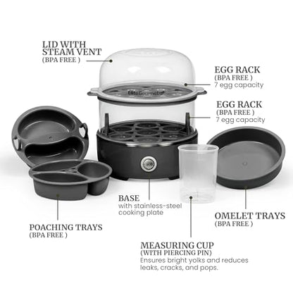 Elite Gourmet EGC1215B Easy Egg Cooker, Stainless-steel Heating Plate, Two-Tiered, 14-Egg Capacity, Soft, Medium, Hard-Boiled, Auto Shut-Off, Omelets, Poached Eggs, Measuring Cup, Piercing Pin, Black - color: Black, size: 14-Egg