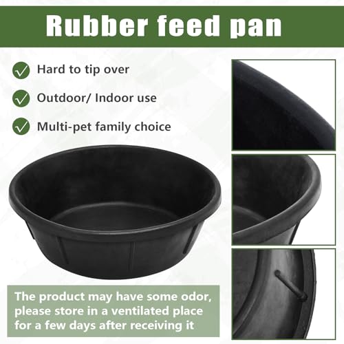 Sadnyy 3 Pcs Rubber Feed Pan 8 Quart Rubber Tub Large Utility Bucket for Dogs Goats Horses Chicken Dust Bath Container Animal Feeding, 14.5 x 4.5 Inches