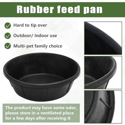 Sadnyy 3 Pcs Rubber Feed Pan 8 Quart Rubber Tub Large Utility Bucket for Dogs Goats Horses Chicken Dust Bath Container Animal Feeding, 14.5 x 4.5 Inches