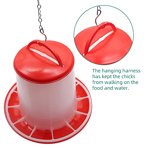 Chicken Feeder and Waterer Kit -1.5KG Poultry Chick Feeder and 1.5L Chicken Waterer with 2pcs “S” Hooks,Plastic Hanging Poultry Quail Feeder and Waterer Set for Coop