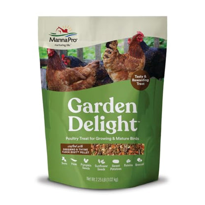 Manna Pro Garden Delight Chicken Treat, Dried Vegetable & Herb Treat Mix for Chickens, Ducks, and Poultry, Natural Coop Enrichment Snack for Hens and Backyard Birds, Made in USA, 2.25 lb Bag - size: 2.25 Pound (Pack of 1)