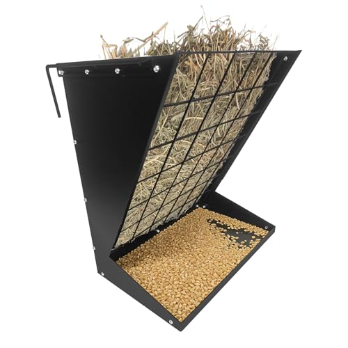 GarveeLife Wall Mount Hay Feeder for Goats, 2 in 1 Hay Rack, Heavy Duty Galvanized Steel Livestock Feeder with Adjustable Distance, Hanging Feeders for Goats, Sheep, Horse - color: black