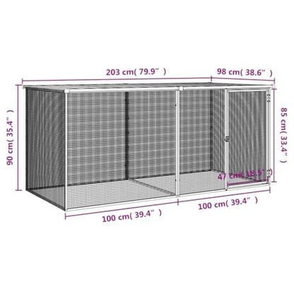 Chicken Coop with Roof, Large Galvanised Steel Poultry Cage for Backyard, 79.9 x 38.6 x 35.4 inch Outdoor Run for Hens and Small Animals, Weather-Resistant Pet Enclosure