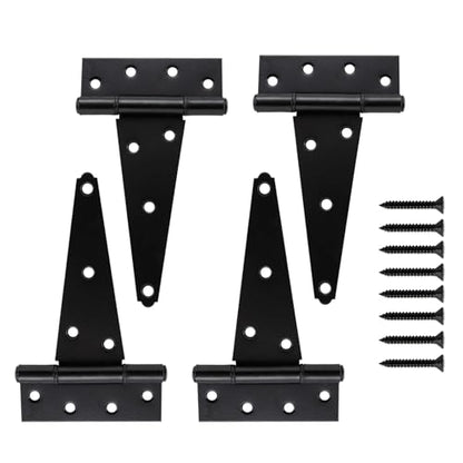HOME MASTER HARDWARE 6 Inch T-Strap Heavy Duty Shed Door Hinges, Black Tee Hinge for Wooden Fences,Yard Door, Barn Door Gates, Rustproof Wrought Iron with Screws, 4 Pack - size: 6 in-4 Pack