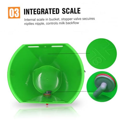 Feed Bucket, 8L Large Capacity Livestock Milk Goat Feeder with Nipple, Green Sheep Feeder & Baby Bottle Bucket for Calves, Lambs, and Kids, 1 Mouth - color: 1 Mouth