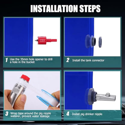 6 PCS Pig Waterer Nipple Stainless Steel Hog Nipple Waterer Kit | with Plastics Water Tank Connector Hole Opener, Poultry Watering Systems, Pig Waterer Feeder for Hog Piglets Livestock
