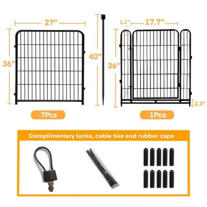 Getlay 36 in(H) Garden Fence With Gate, Wide Gate Low Threshold, 8 Panels Total 17.7 ft(L) Heavy Duty Iron Animal Barrier Fence For Yard, Suitable For Indoor Or Outdoor Dog Fencing,Garden Border Fence - size: 36''(H)-8panels-17.7ft(L)