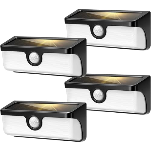 VIVOHOME Linkable Solar Lights Outdoor, 2500LM Motion Sensor Wall Lights with Diffuser for Extra Wide Lighting, IP65 Waterproof, Solar Powered for Fence Garden, Patio, Porch, Yard, 4 Pack - size: 4 Pack