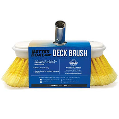 Soft Boat Deck Brush, Heavy-Duty Marine Brush Head, 8" Bristle with Bumper, 3/4" Thread Handle, for RV, Truck, and Auto Cleaning