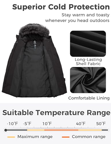 wantdo Women's Long Quilted Winter Coat Thicken Puffer Jacket with Faux Fur Hood - color: Black, size: Medium