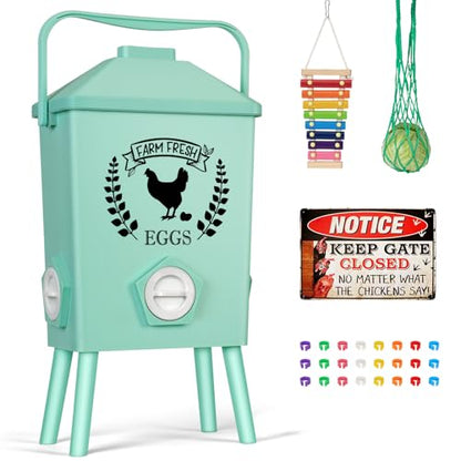 Tgeyd 21LB Automatic Chicken Feeder with Legs,Peak Roof Gravity Feeding Ports and Anti-Perching Roof,No Waste Poultry Food Including Chicken Feed