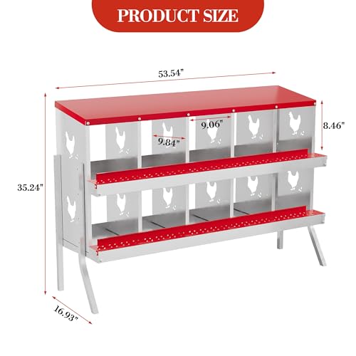 Heavy-Duty 10-Compartment Chicken Nesting Boxes with Roll Away Feature - Easy Clean Pull-Out Trays, Built-in Perch | Wall Mount/Free Standing Hen Laying Nests - Premium Poultry Egg Collection Solution