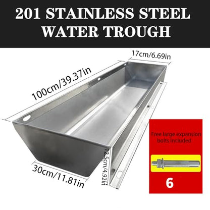 40in 59in 79in Large Water Troughs for Livestock, Horse Duty Watering & Feeding Trough Portable Farm Animal Feeder, 2 in 1 Livestock Feed Trough, Large Capacity Livestock Water,Silver,100cm - size: 100cm