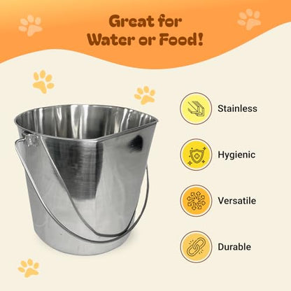 ADVANCE PET PRODUCTS 9 Quart Heavy Duty Stainless Steel Flat Side Bucket | Durable Food & Water Pail for Dogs, Cats, Kennels, Cages and Critter Crates | Multi-Purpose Bucket - size: 9 Quart - Not Hooked