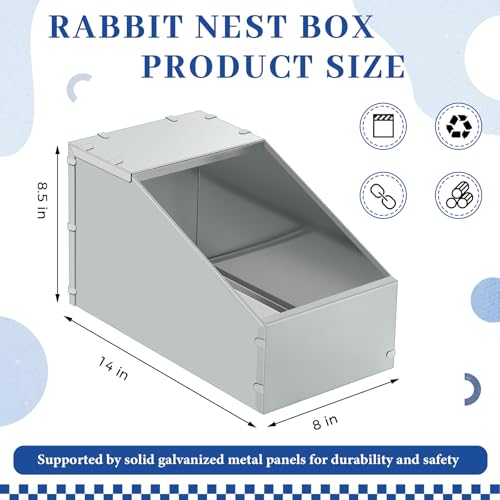 Maxcheck 2 Pcs Galvanized Metal Rabbit Nesting Box Bunny Small Animal Nest with Removable Acrylic Floor Durable Easy to Clean for Indoor Outdoor Use Rabbit Supplies(14.5 * 8.5 * 8 Inch) - size: 14.5"L x 8.5"W x 8"H