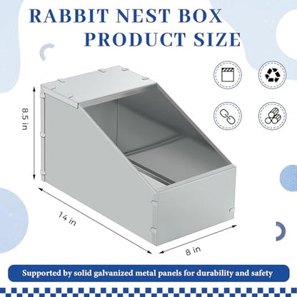 Maxcheck 2 Pcs Galvanized Metal Rabbit Nesting Box Bunny Small Animal Nest with Removable Acrylic Floor Durable Easy to Clean for Indoor Outdoor Use Rabbit Supplies(14.5 * 8.5 * 8 Inch) - size: 14.5"L x 8.5"W x 8"H