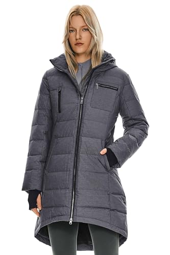 Orolay Women's Winter Down Jacket Long Quilted Puffer Coat Warm Hooded Slim Fit Outerwear - color: Dark Grey, size: XX-Large
