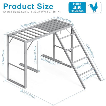 Sunexinlo Chicken Perch with Swing Set, Roosting Bars for Chickens in Coop for Pet Chickens' Health and Happiness, Metal Chicken Toys Accessories for Backyard Farms, Gray