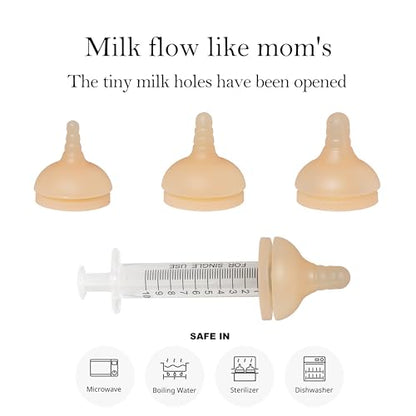 Doggiema Silicone Feeding Nipple and Syringes for Puppies and Other Animals Dongdong pet (4 Size Nipple+6 Syringes) - size: Replacement Nipple (4 Nipple+6 Syringes)
