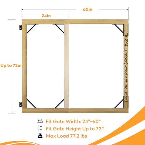 DIYHD Heavy Duty Anti-Sag Gate Kit with Left-Opening Latch, Adjustable Bracket Gate Frame Hardware for Wooden Fence or Patio, Fits 24"-60" Wide, Works with 2x4 Lumber (Wood Not Included) - size: Kit + Left Open Latch