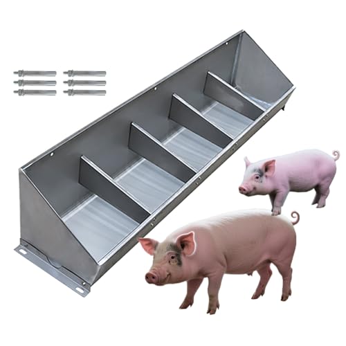 ERRULAN Stainless Steel Hog Feeder Heavy Duty, Large Capacity Pig Feed Trough -4/5/7 Hole for Pigs, Outdoor Livestock Feeder for Swine Farms/Chicken Coop(59"/5ft/5bit) - size: 59"/5ft/5bit