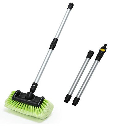 Forgrace Car Wash Brush 12" with Long Handle 60 Inch, Soft Bristle Scrub Brush for Car, Truck, Boat, RV, House Siding, Deck Camper Exterior Washing Cleaning Tool Green - color: Green With Handle
