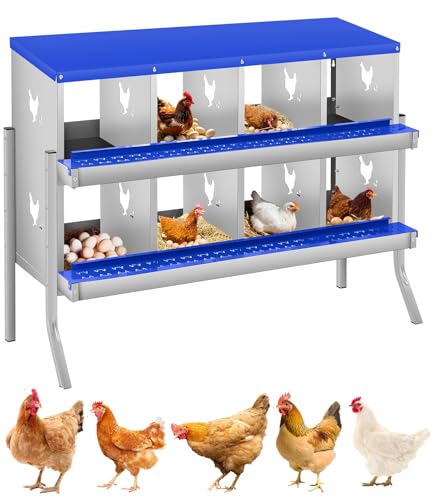 GarveeLife Chicken Nesting Box, 8 Compartments Nesting Box for Chickens, Two-Tier Galvanized Steel Chicken Egg Laying Box with Large Vented Holes Wall Mounting for Easy Egg Collection - color: Blue | 8 Compartments