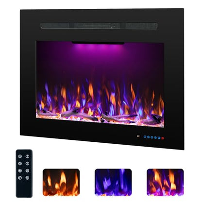 Electric Fireplace Inserts with 3 Flame & Top Light Color, Recessed Fireplace Heater with Thermostat, 750/1500W, Crackling Sound, Logs & Crystals, Timer, 32.2" W x 19.6" H Rear - size: 36"W21"H