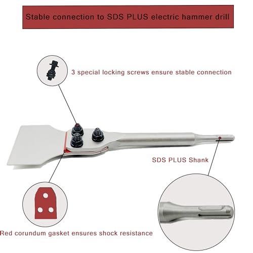 SDS Plus Floor Scraper 4 in. x 12 in. Wide Tile Flooring Adhesives Remover, Thinset Removal Tool Chisel Bit with Spare Blades for Rotary Hammer Drill - size: 4X12''