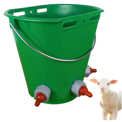 Feed Bucket, 8L Large Capacity Livestock Milk Goat Feeder with Nipple, Green Sheep Feeder & Baby Bottle Bucket for Calves, Lambs, and Kids, 3 Mouth - color: 3 Mouth