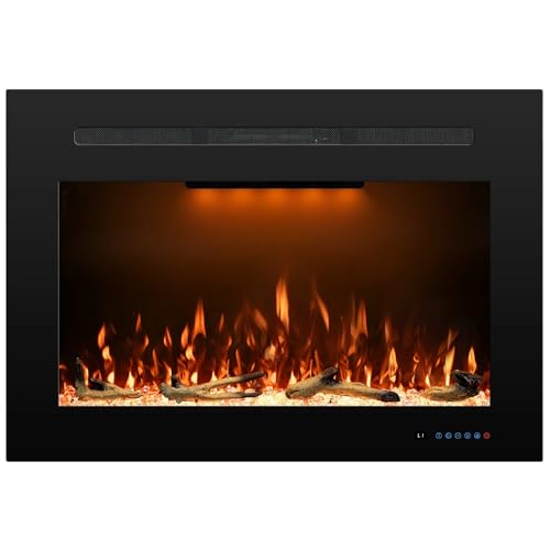 36.6" W Rear Electric Fireplace Inserts with 3 Flame & Top Light Color, Recessed Fireplace Heater with Thermostat, 750/1500W, Crackling Sound, Logs & Crystals, Timer, No Wall Mount - size: 40"W27"H