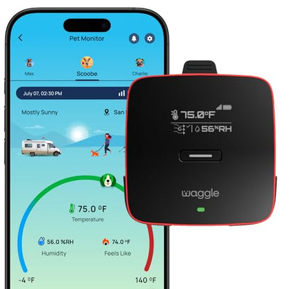 Waggle RV Pet Temperature Monitor with GPS & AQI - 4G Cellular, No WiFi Required - Real-Time App, SMS & Email Power Outage Alerts - Home, Car, RV & Vacation Safety - Subscription Required - style: Pro+Air (Subscription Required)