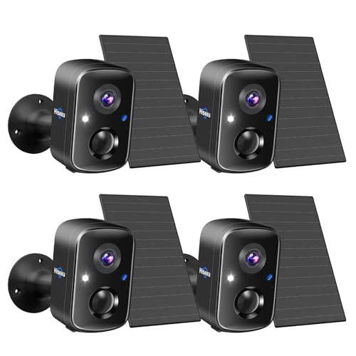 Hiseeu Security Cameras Wireless Outdoor, 4pcs Solar Powered 3K 4MP Surveillance WiFi Cameras for Home Security Outside, PIR/AI Motion Detection, Waterproof, Color Night Vision, 2-Way Audio, Black - color: 4C90B-Black