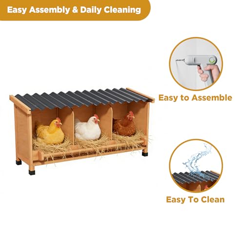 Nesting Boxes for Chickens,Chicken Laying Boxes for Hens,Nest Box | 3 Compartments, Wall Mount or Floor Use, PVC Roofing,Privacy Back Panel for Hens, Ducks, Chickens, Easy to Assemble&Clean - size: 37.1"L x 13.0"W x 18.2"H