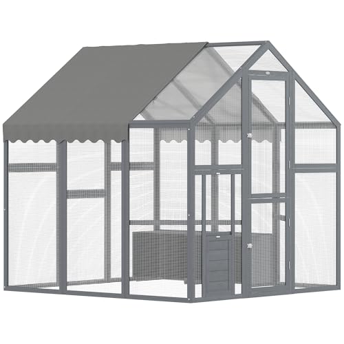 PawHut Large Wooden Chicken Coop for 6-8 Hens, Walk-in Chicken Run with Waterproof Cover, Nesting Boxes and Perches, Outdoor Poultry Cage Rabbit Hutch for Backyard, 66" x 72" x 72", Gray - color: Grey, size: 72.0"L x 66.1"W x 71.7"H