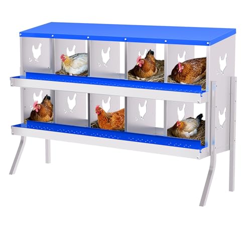 10-Panel Galvanized Steel Nesting Box for Chicken Coop - Removable Drop Tray & Ventilation - Easy Clean Laying Box for Hens, Ducks - Rustproof Design Protects Eggs - color: Blue, size: 10 compartments, with bracket