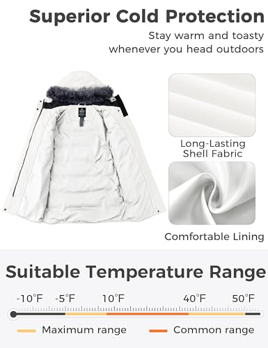 wantdo Women's Long Quilted Winter Coat Thicken Puffer Jacket with Faux Fur Hood - color: Beige, size: Medium