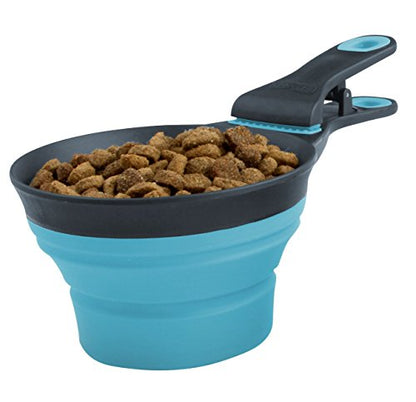Dexas Popware for Pets Collapsible Klip Scoop, 3-in-1 Pet Food Scoop, Measuring Cup and Bag Clip, 1 Cup Capacity, Blue - color: Blue, size: 1 Cup Capacity