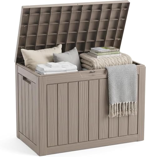 EasyUp 50 Gallon Deck Box,Outdoor Storage Box for Garden Tools Equipment,Cushions and Patio Storage,Lockable and Resin,Easy to Install(Grey) - color: Grey, size: 50 Gallon