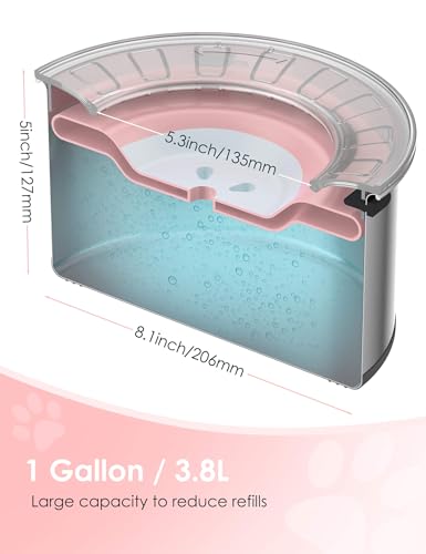 Heouvo 1Gallon Large Dog Water Bowl No Spill, [Anti Digging Lid & Rubber Bottom] Spill Proof Dog Bowl, Anti Splash Mess Dripless Slow Drinking Stainless Steel Water for Sloppy Messy Drinkers Car - color: Pink, size: 3.8L